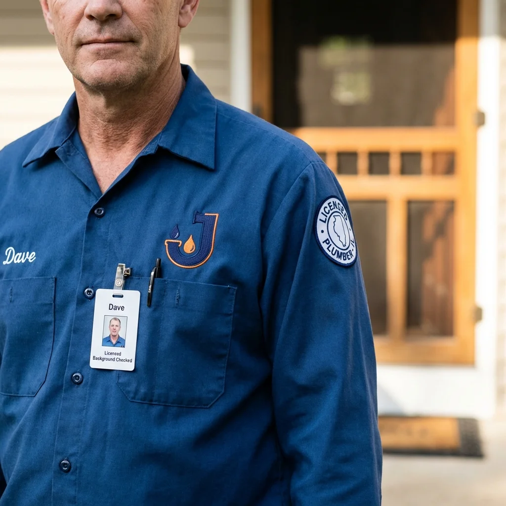 Licensed plumber showing ID badge in La Salle, IL