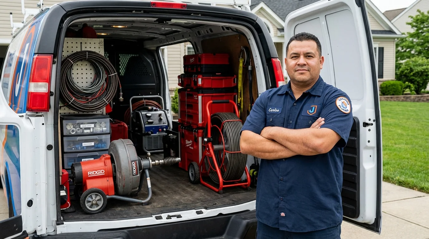 Professional drain cleaning equipment and Johns Plumbing LLC plumber in La Salle