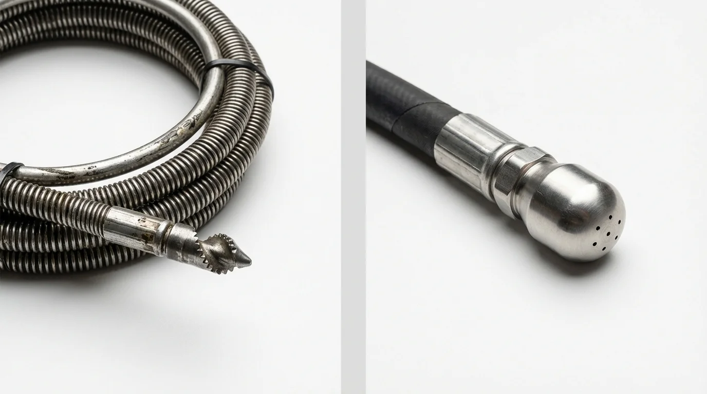 Drain snake cable and hydro jetting nozzle used for drain cleaning in La Salle, IL
