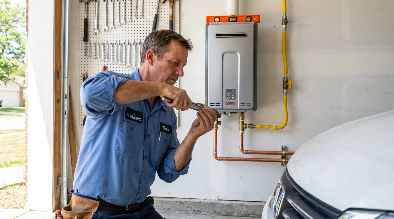 Tankless water heater installation by a Johns Plumbing LLC plumber in La Salle