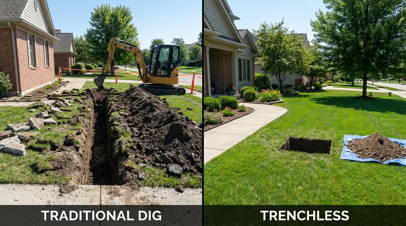 Trenchless sewer repair with minimal yard damage versus traditional excavation in La Salle, IL